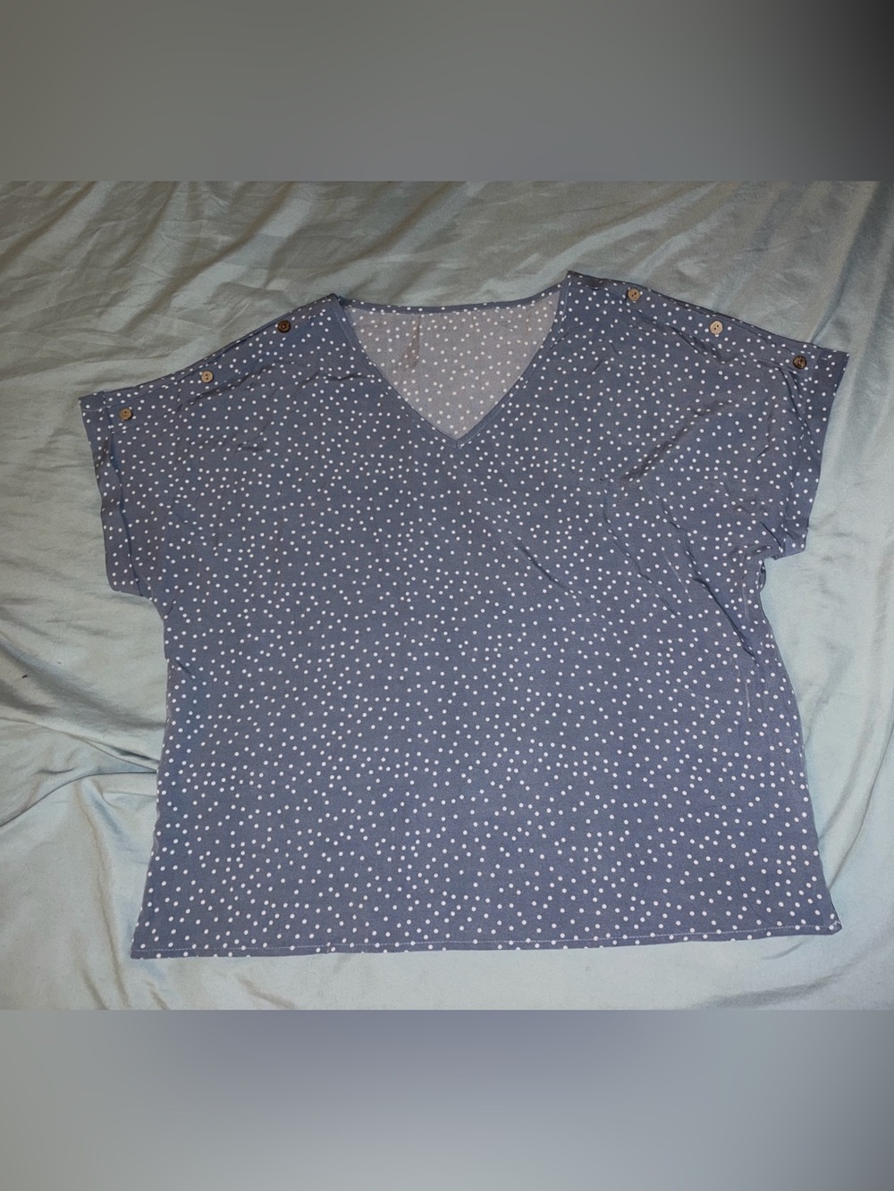 Blue Polka Dot V-Neck Short Sleeve Top